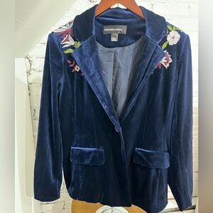 Velvet Blazer with Floral Embroidery Midnight Blue Women’s Large - Colleen Lopez